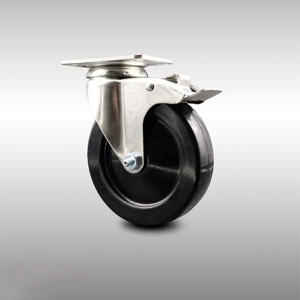 3.5 Inch 316SS Soft Rubber Wheel Swivel Top Plate Caster with Total Lock Brake